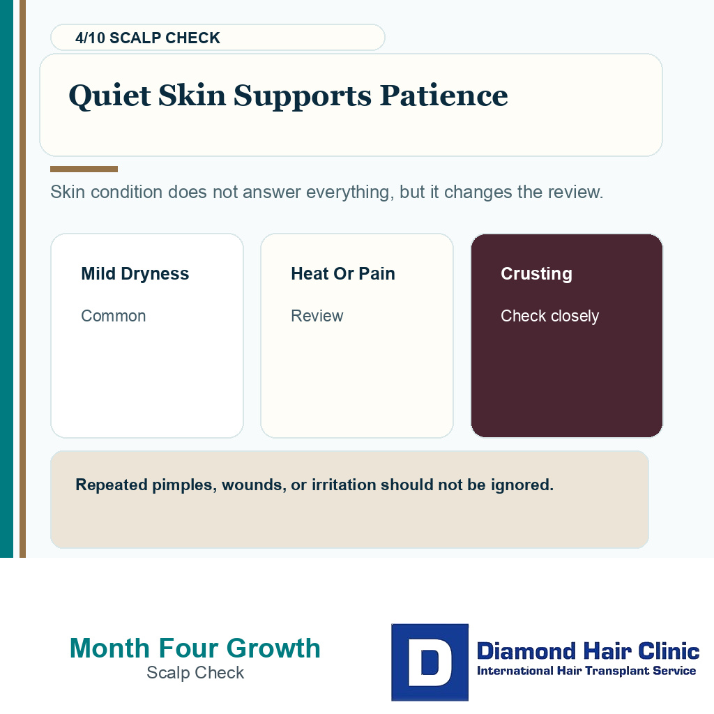 Month four density carousel slide 4 explaining quiet skin supports patience