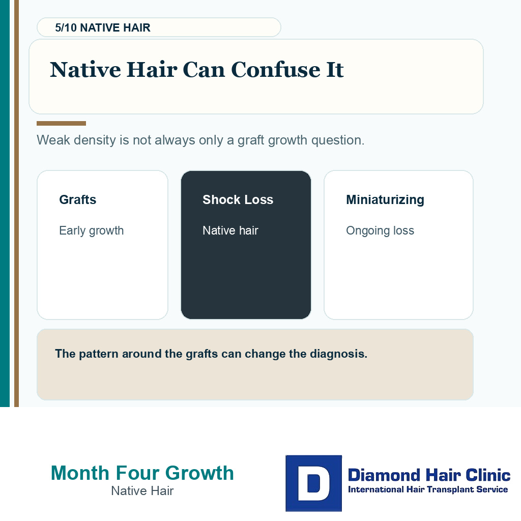 Month four density carousel slide 5 explaining native hair can confuse the result