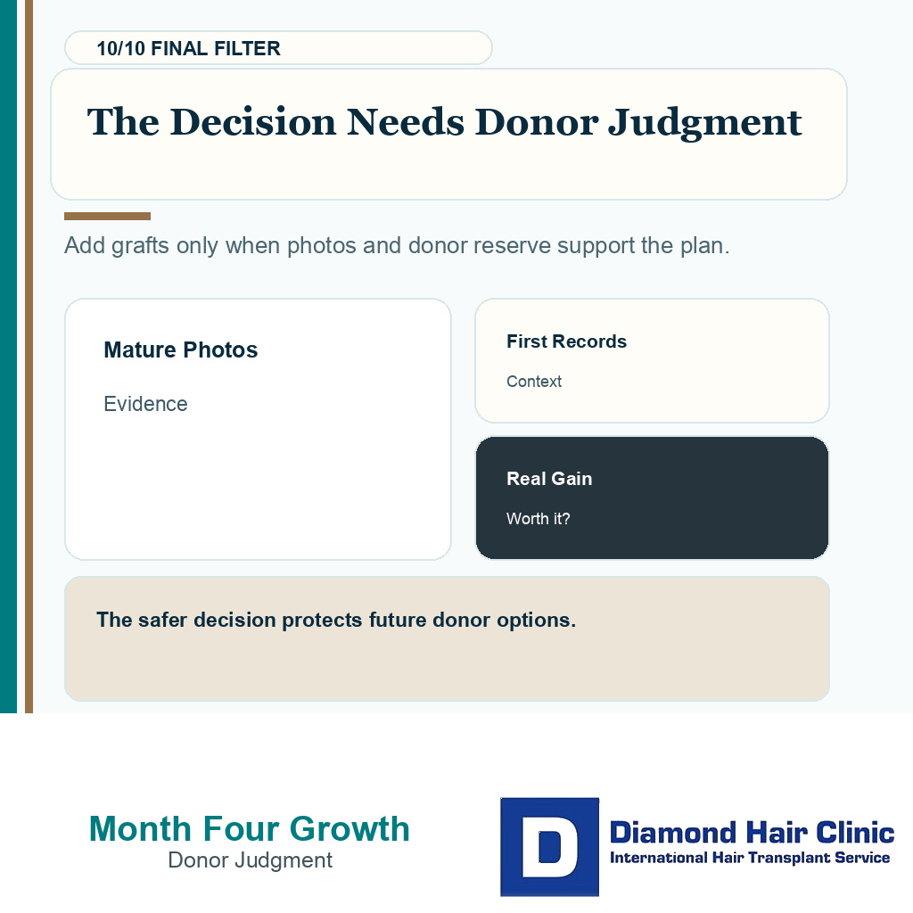 Month four density carousel slide 10 explaining donor judgment before adding grafts