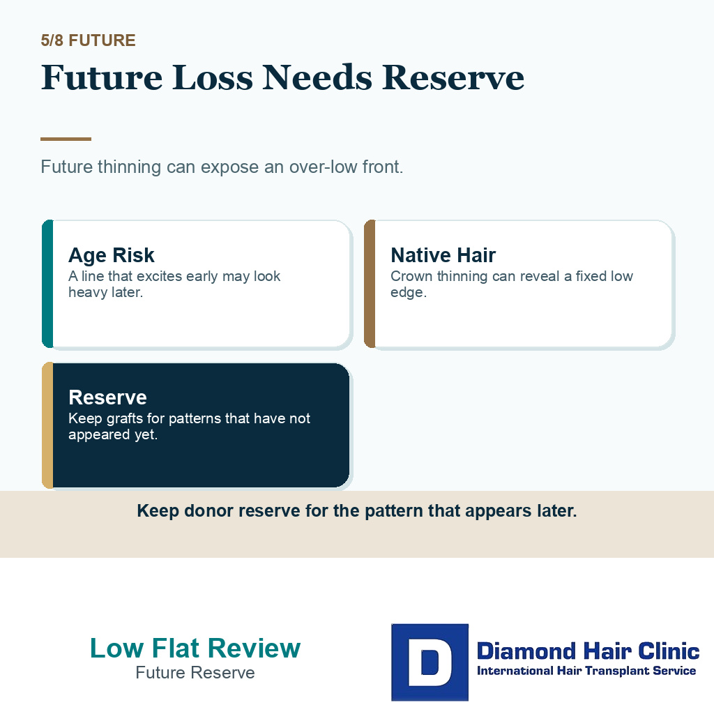 Low flat hairlines carousel slide 5 explaining future hair loss and donor reserve