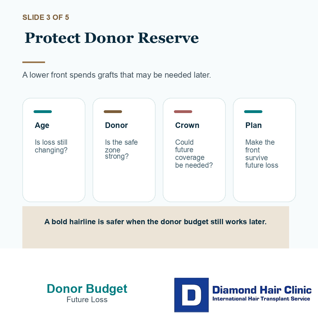 Carousel slide about donor reserve in low straight hairline planning