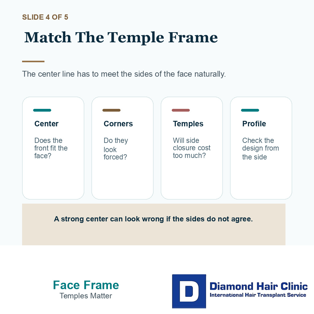 Carousel slide about temple framing in low straight hairline planning