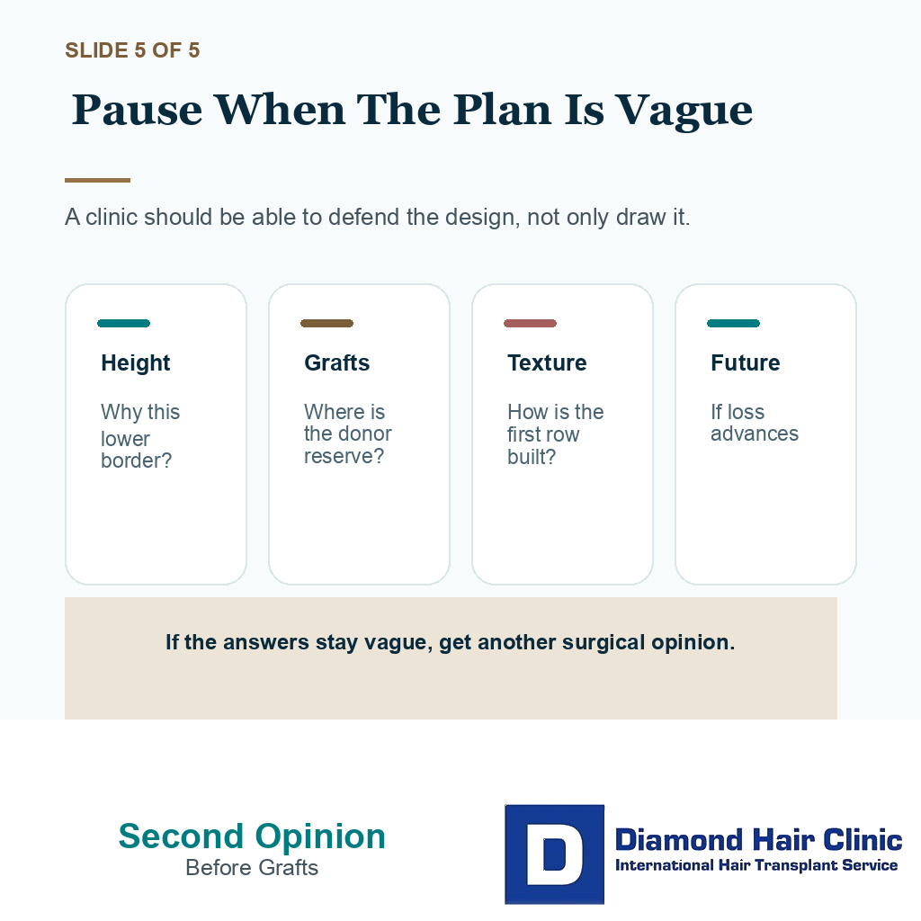 Carousel slide about when to pause before accepting a low straight hairline