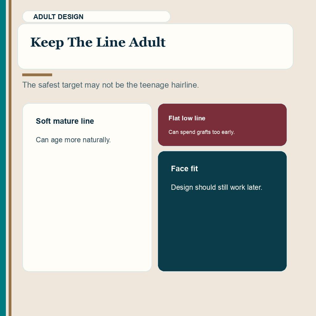 Mature hairline versus receding hairline slide 5 explaining keep the line adult before FUE planning
