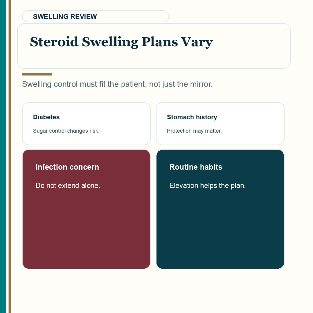 Medication safety slide 5 explaining steroid swelling plans after hair transplant vary by medical history