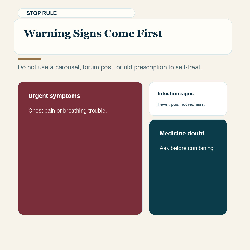 Medication safety slide 10 explaining warning symptoms after hair transplant should be reported before taking extra medicine