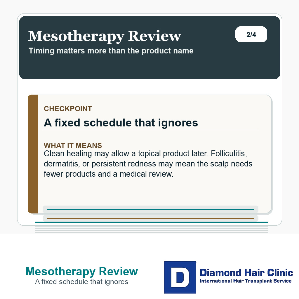 Mesotherapy Review carousel slide about a fixed schedule that ignores