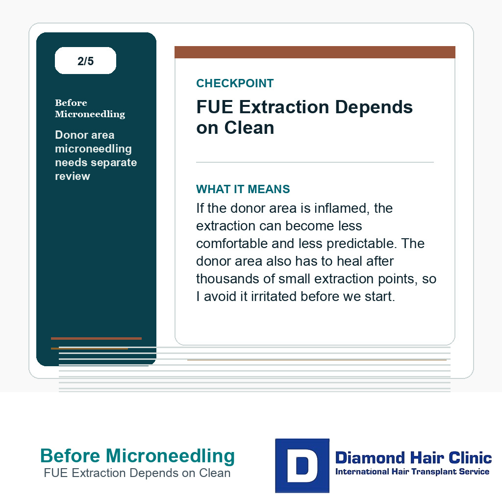 Before Microneedling carousel slide about fue extraction depends on clean