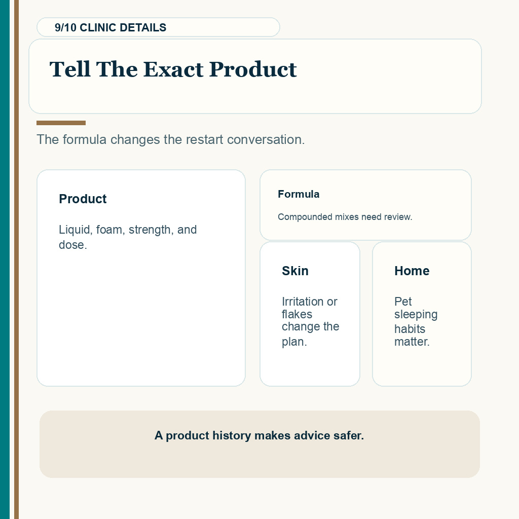 Minoxidil pet safety carousel slide 9 explaining tell the clinic details