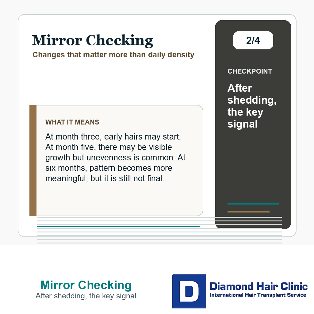 Mirror Checking carousel slide about after shedding, the key signal