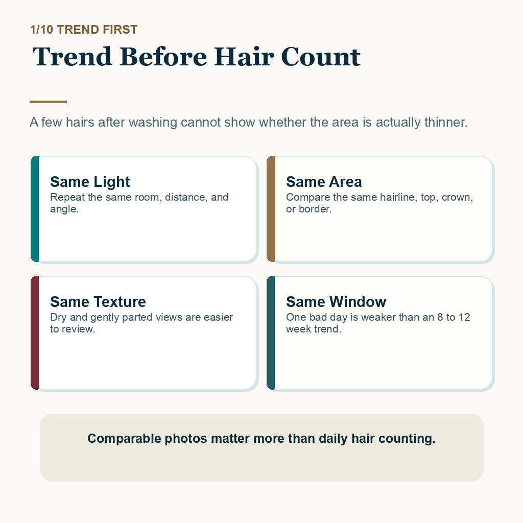 Month 6 to 8 shedding after FUE carousel slide about trend before hair count