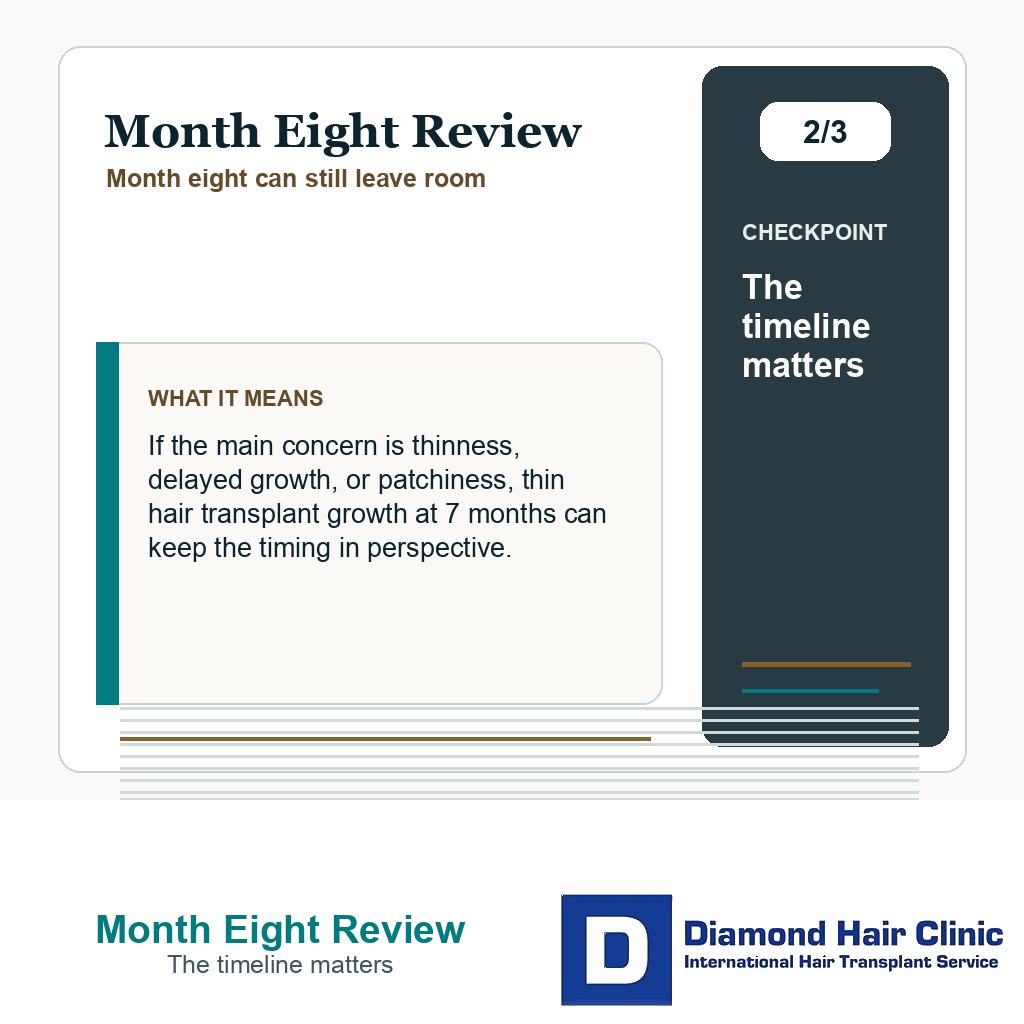 Month Eight Review carousel slide about the timeline matters