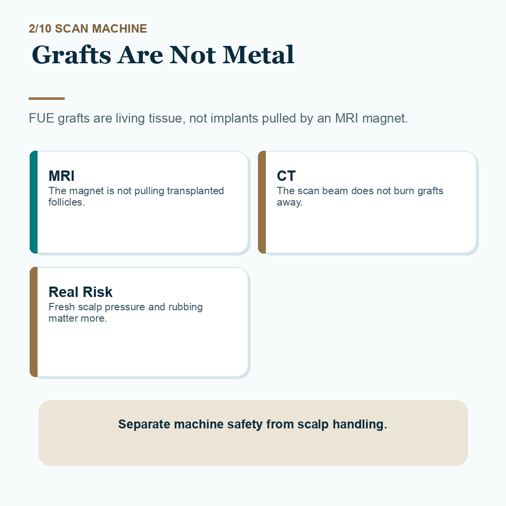 MRI and CT recovery carousel slide 2 about grafts not being metal implants