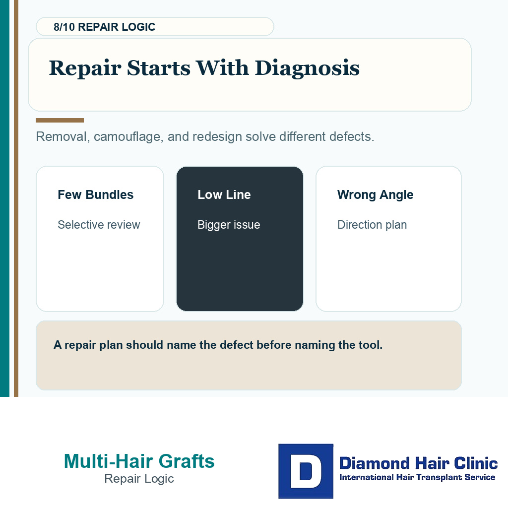 Multi hair graft hairline carousel slide 8 explaining repair starts with diagnosis
