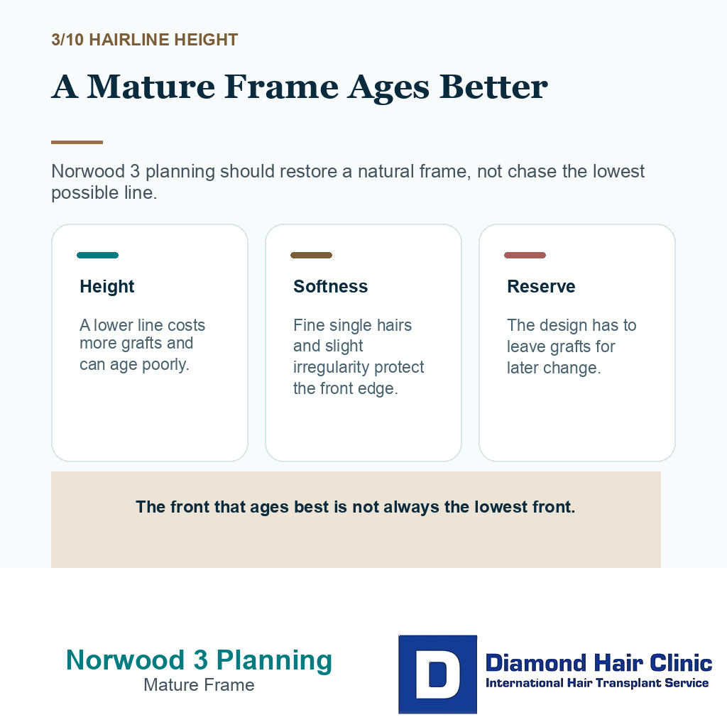 Norwood 3 hair transplant planning carousel slide 3 explaining a mature frame ages better