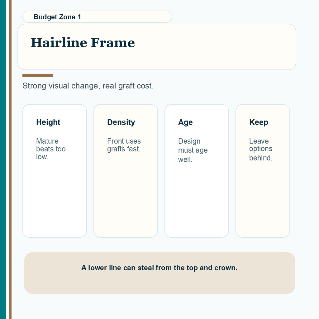 Support slide showing the hairline frame decision in Norwood 4 or 5 hair transplant planning