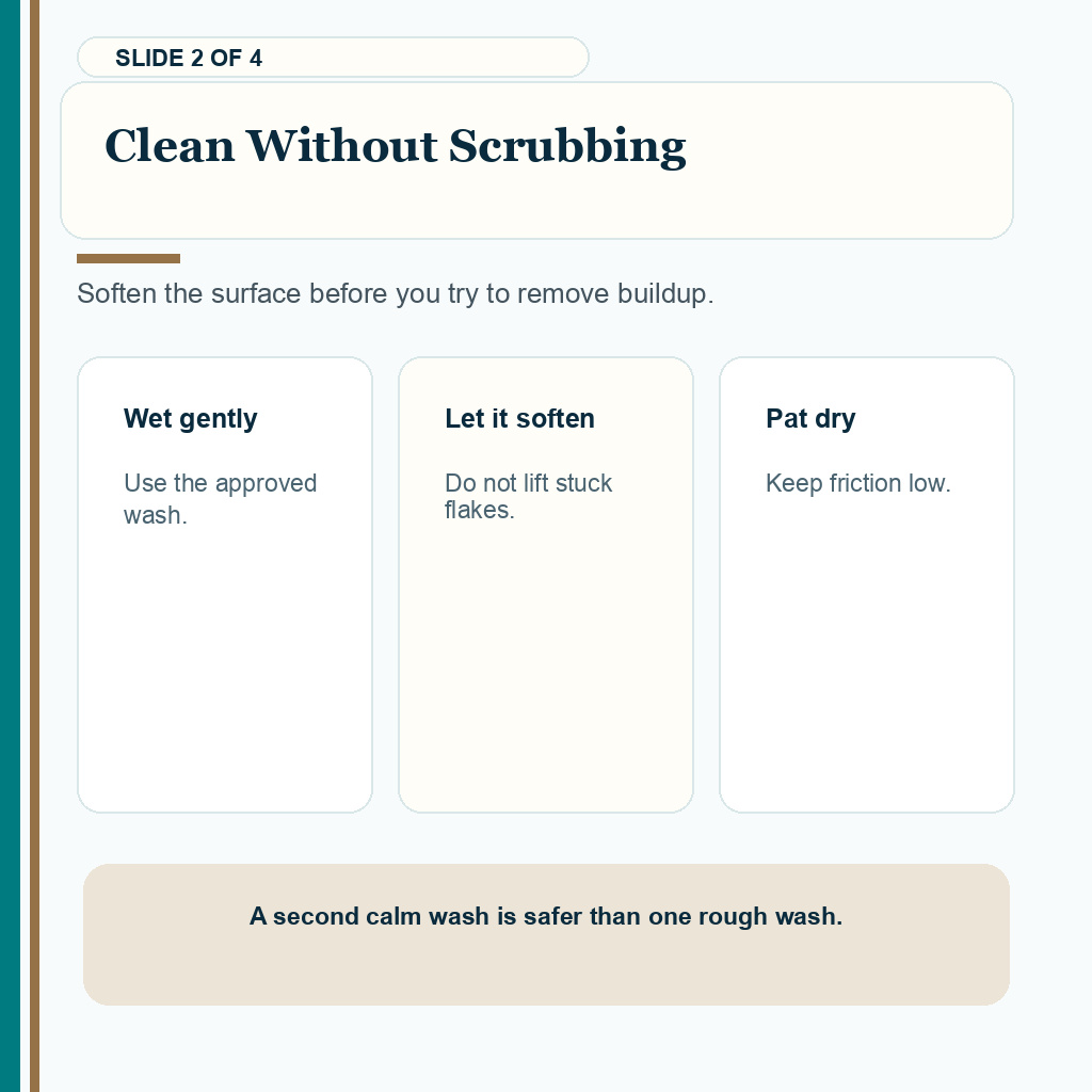 Diamond Hair Clinic support carousel slide 2 of 4 showing how to clean without scrubbing