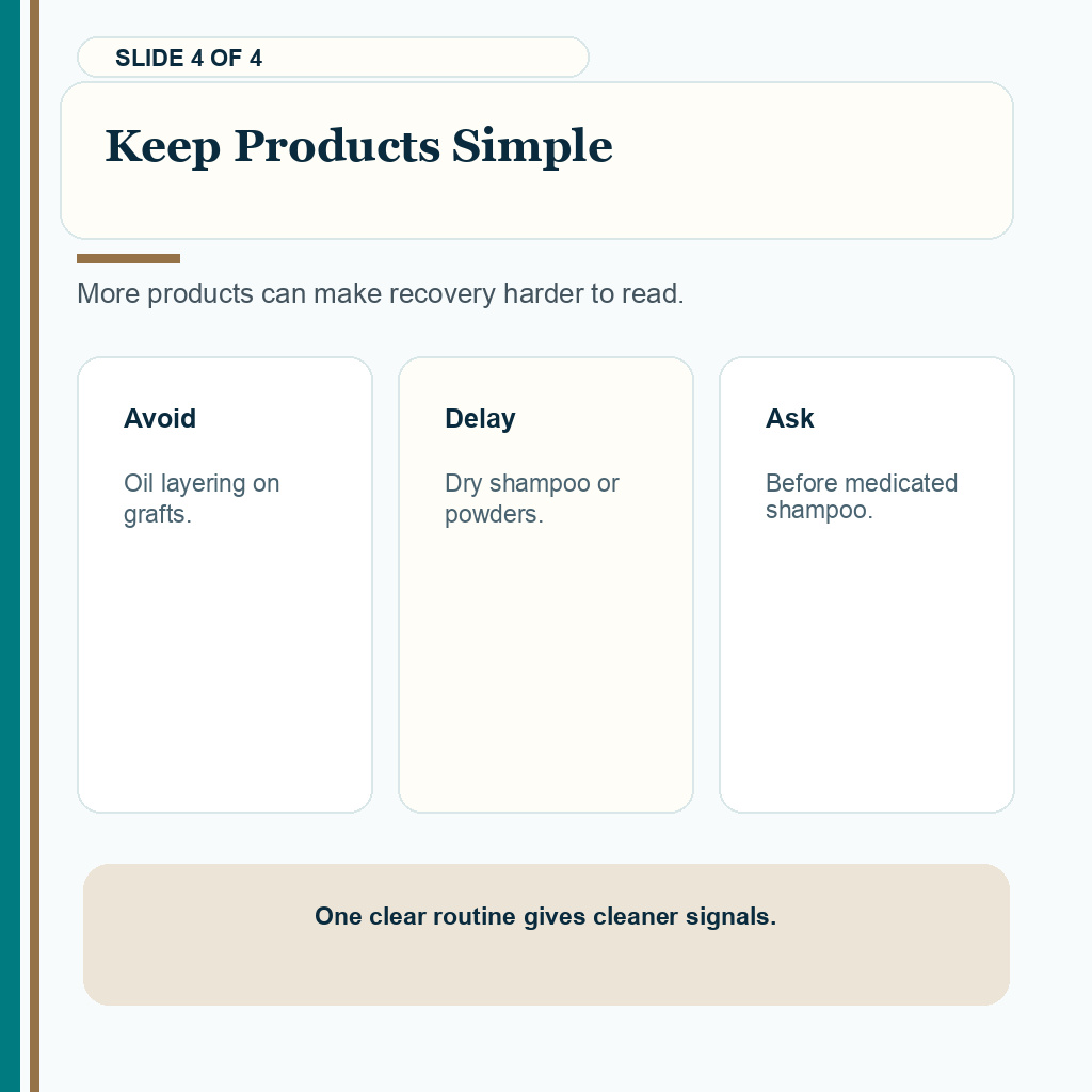 Diamond Hair Clinic support carousel slide 4 of 4 showing why products should stay simple