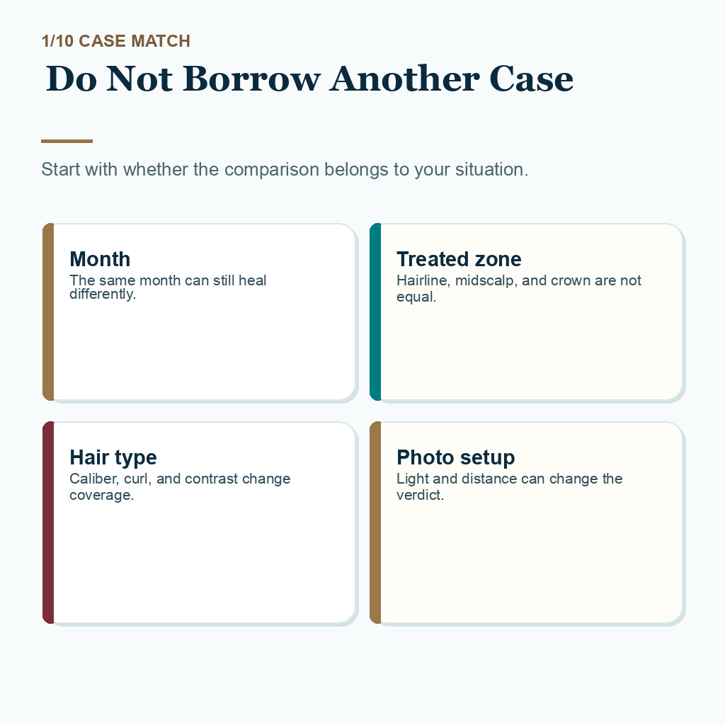 Online hair transplant photo review slide 1 explaining case match first