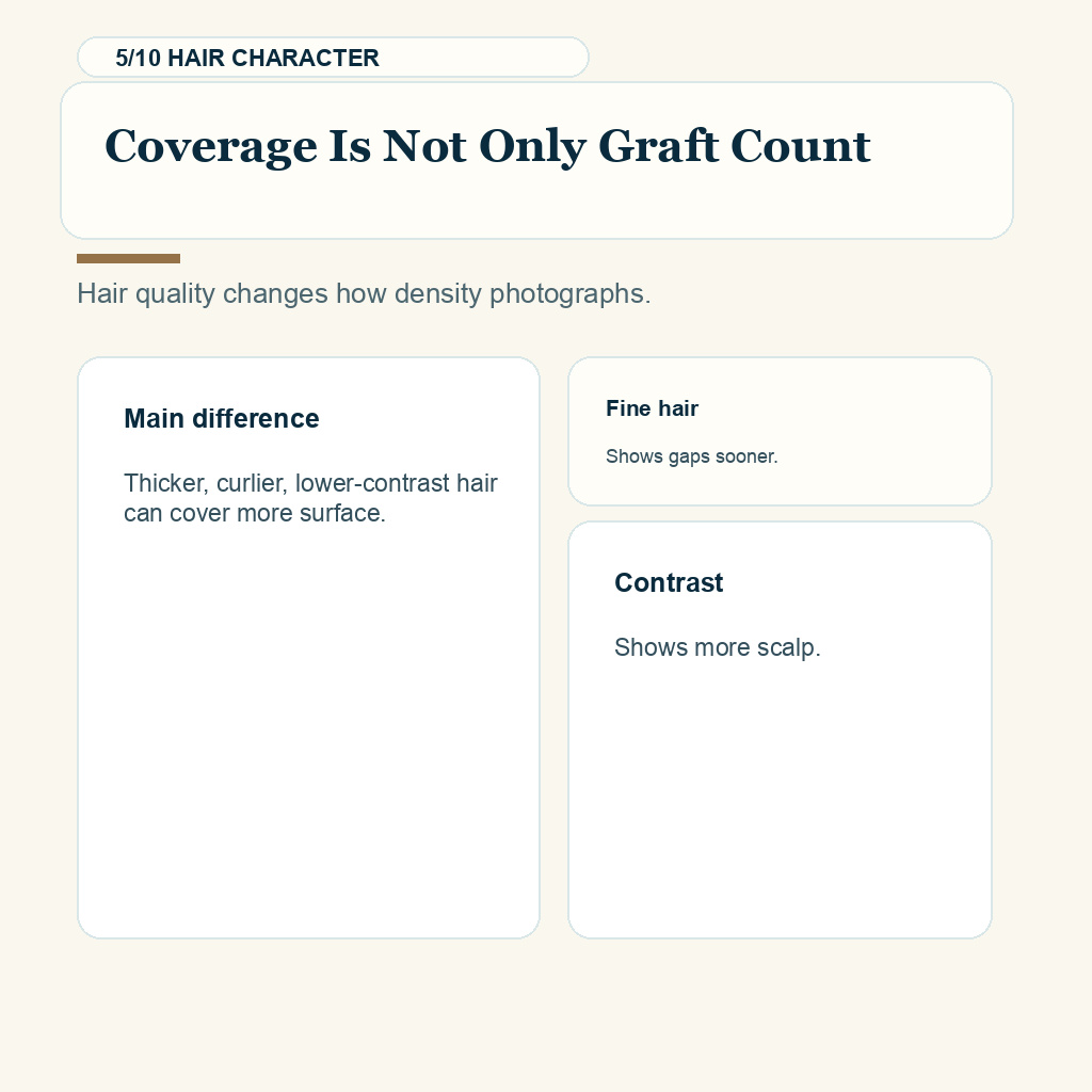Online hair transplant photo review slide 5 explaining hair character changes coverage
