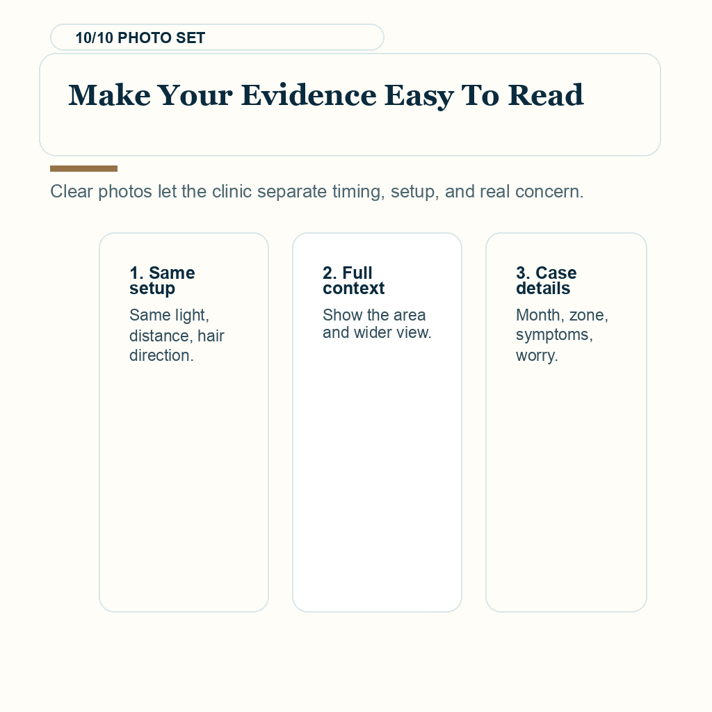 Online hair transplant photo review slide 10 explaining send a useful photo set