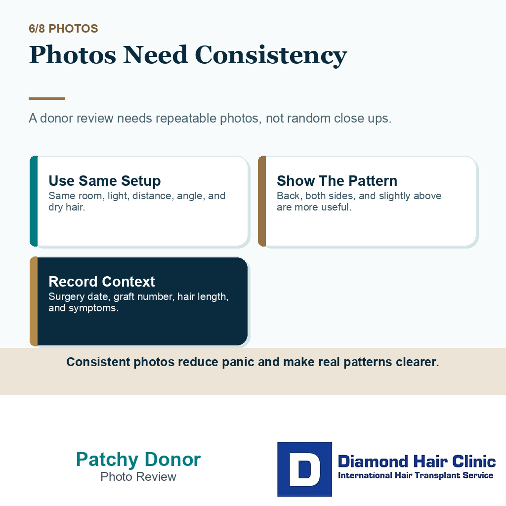 Patchy donor area carousel slide 6 explaining photos need consistency