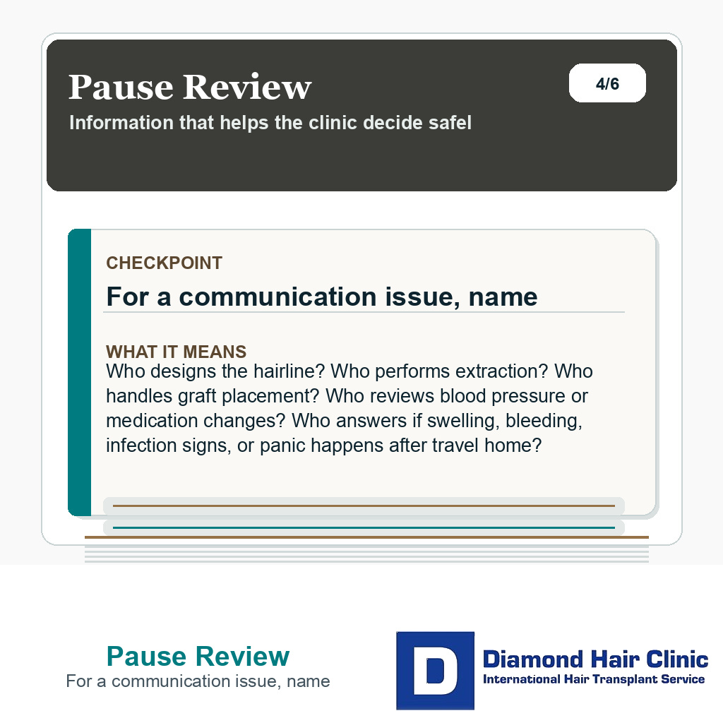 Pause Review carousel slide about for a communication issue, name