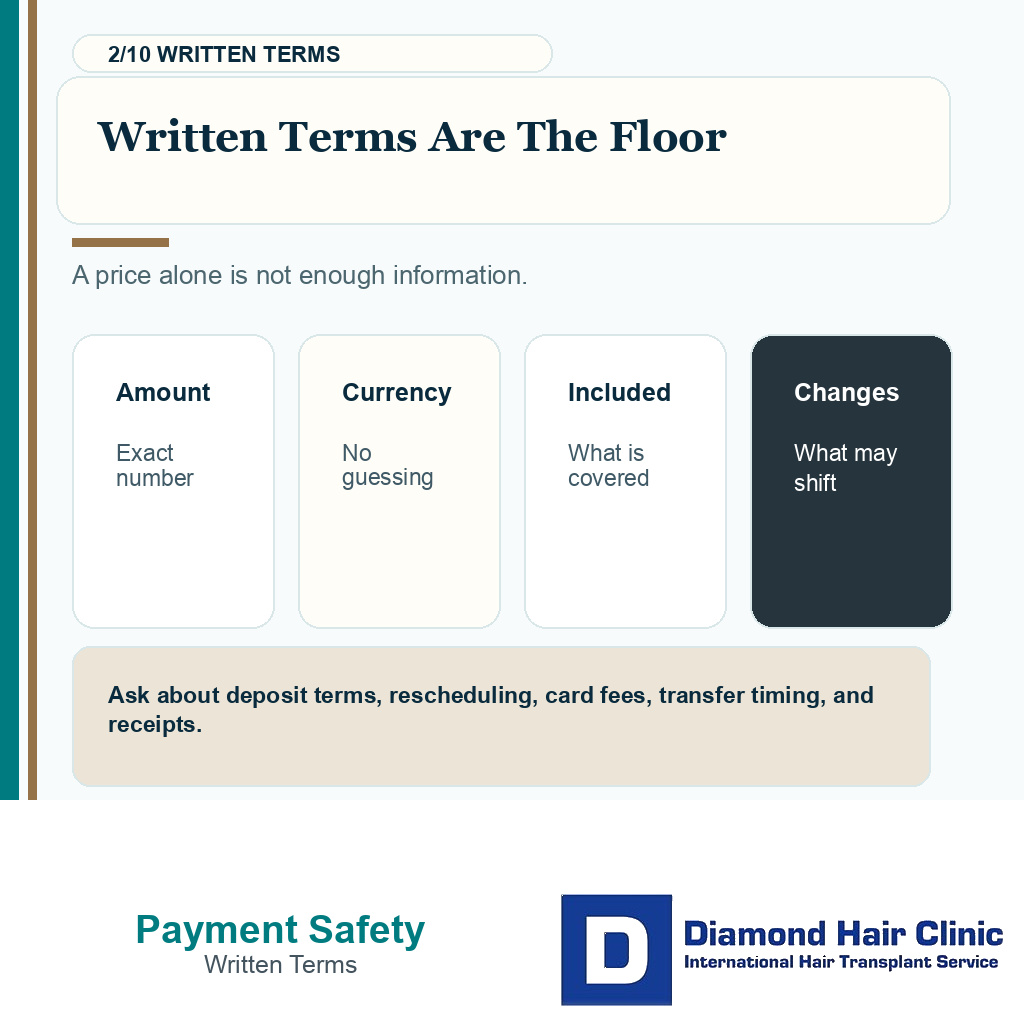 Payment safety carousel slide 2 explaining written payment terms