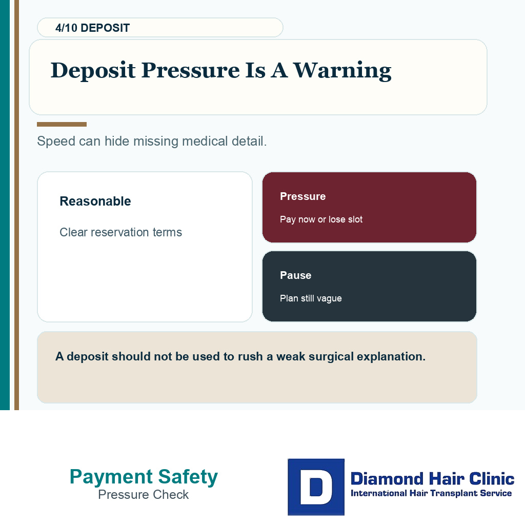Payment safety carousel slide 4 explaining deposit pressure warning signs