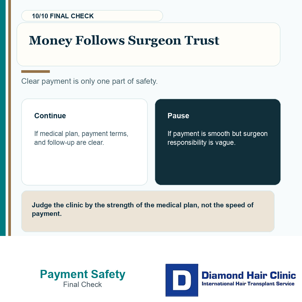 Payment safety carousel slide 10 explaining surgeon trust before payment