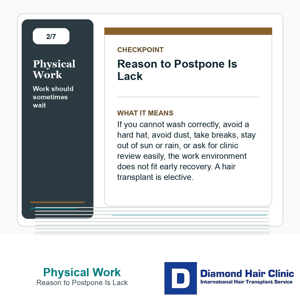 Physical Work carousel slide about reason to postpone is lack