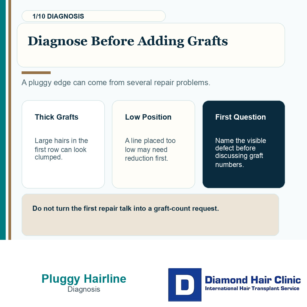Pluggy hairline repair carousel slide 1 explaining diagnose before adding grafts