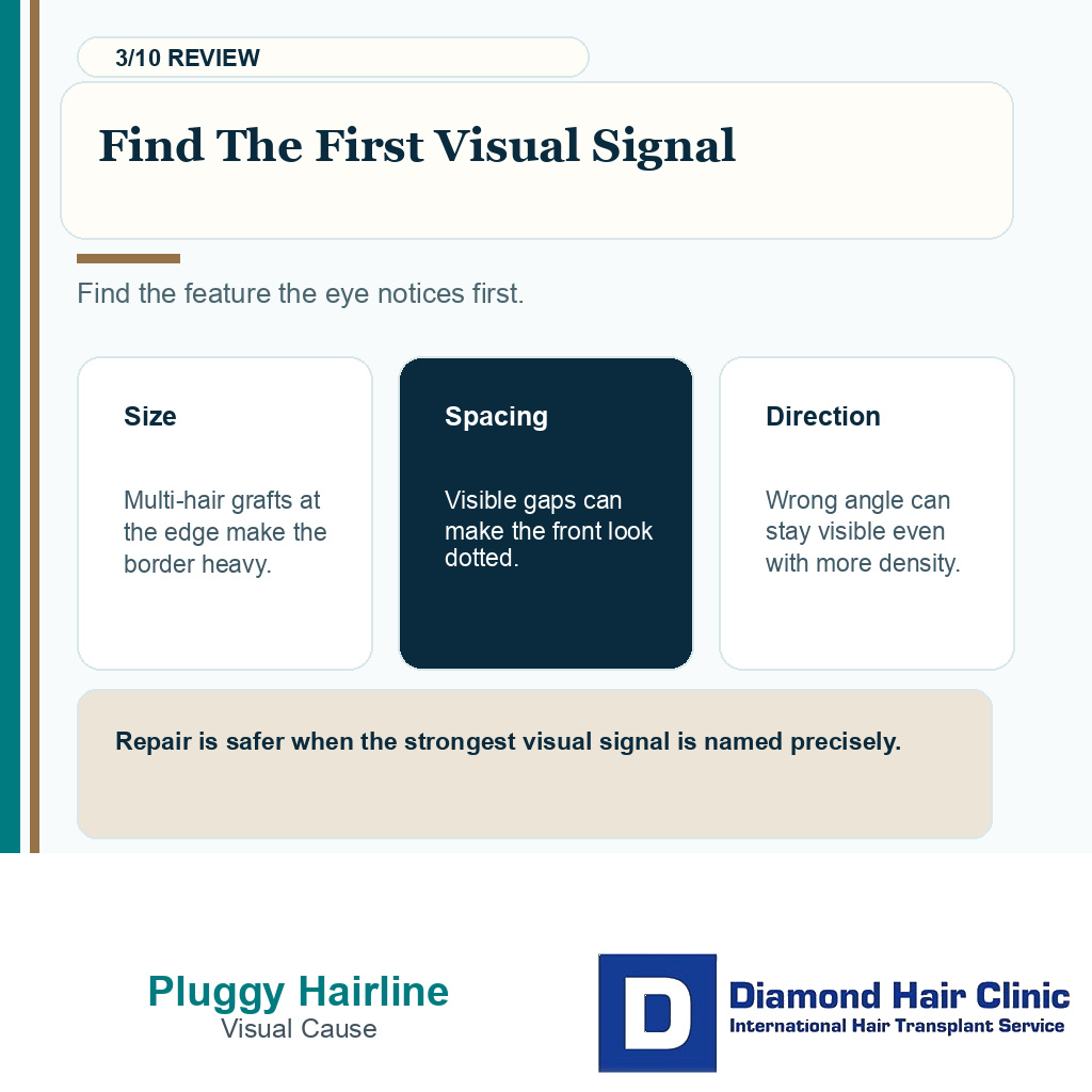 Pluggy hairline repair carousel slide 3 explaining find the first visual signal