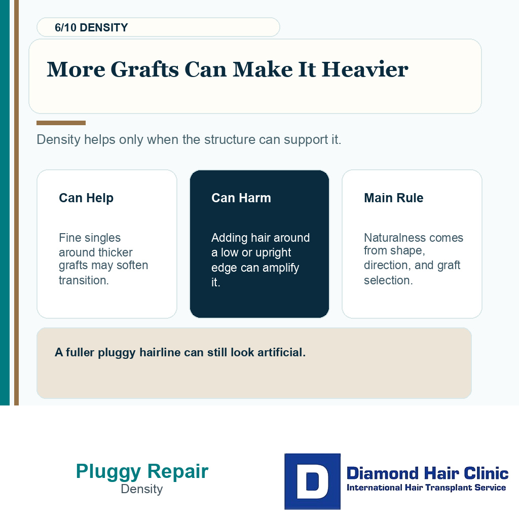 Pluggy hairline repair carousel slide 6 explaining more grafts can make it heavier