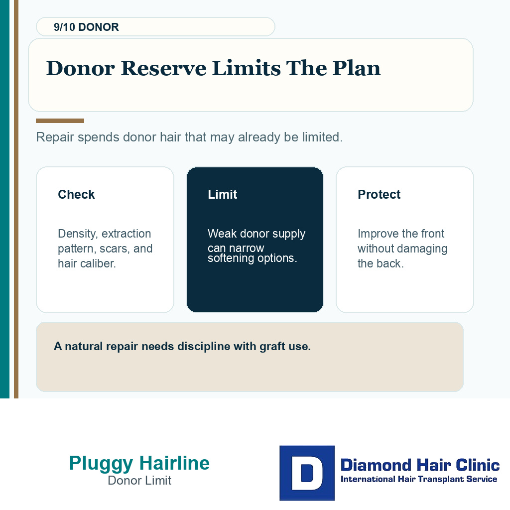 Pluggy hairline repair carousel slide 9 explaining donor reserve limits the plan
