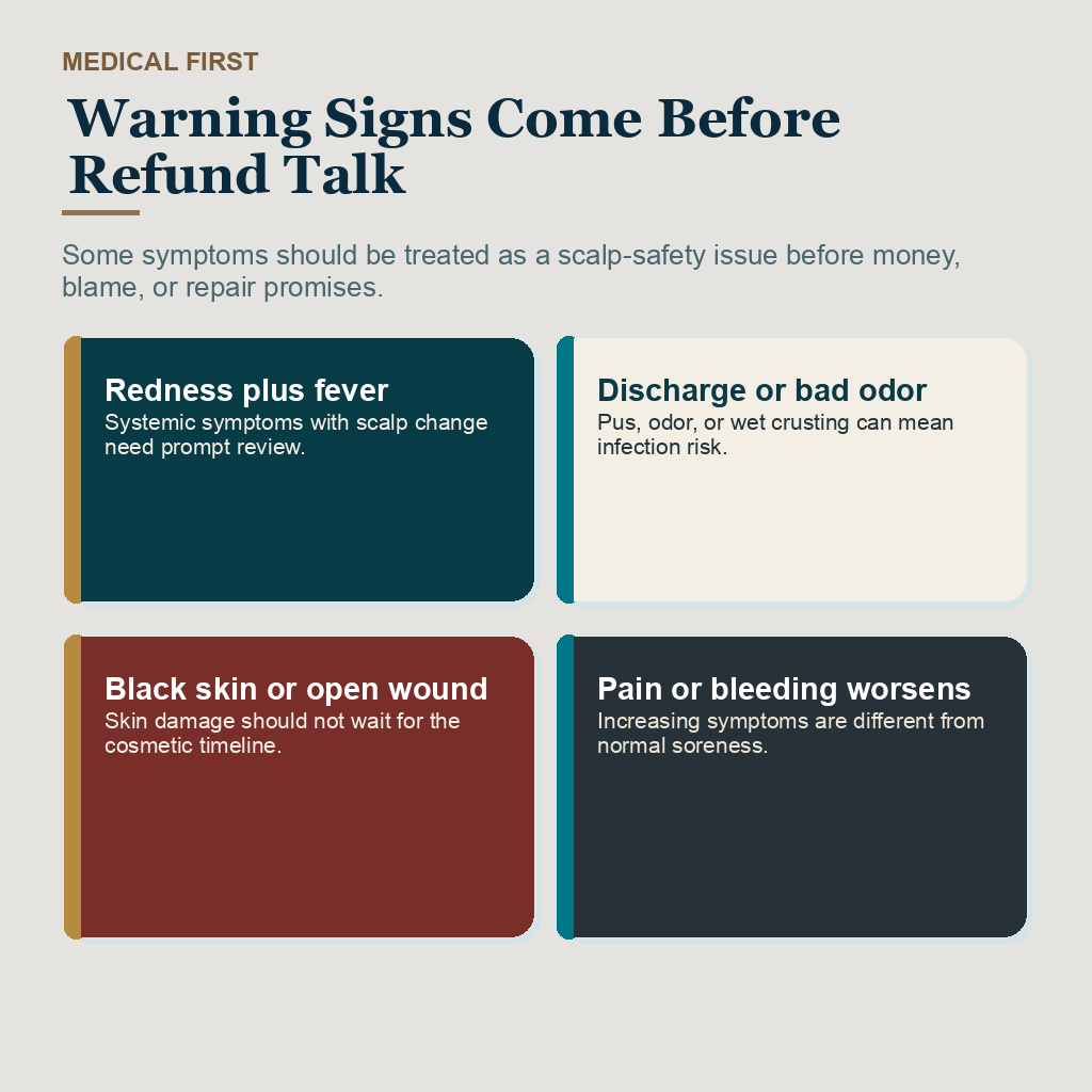 Medical warning signs to review before refund or repair decisions after a poor hair transplant result