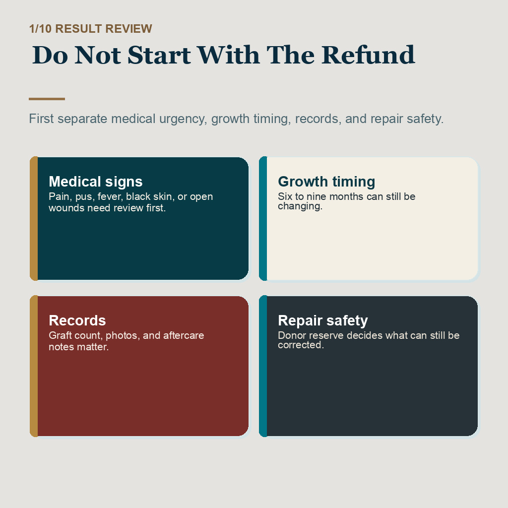 Poor hair transplant result review slide 1 of 10, do not start with the refund