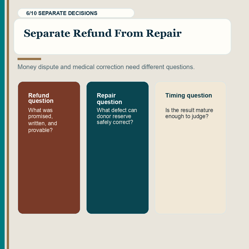 Poor hair transplant result review slide 6 of 10, separate refund from repair