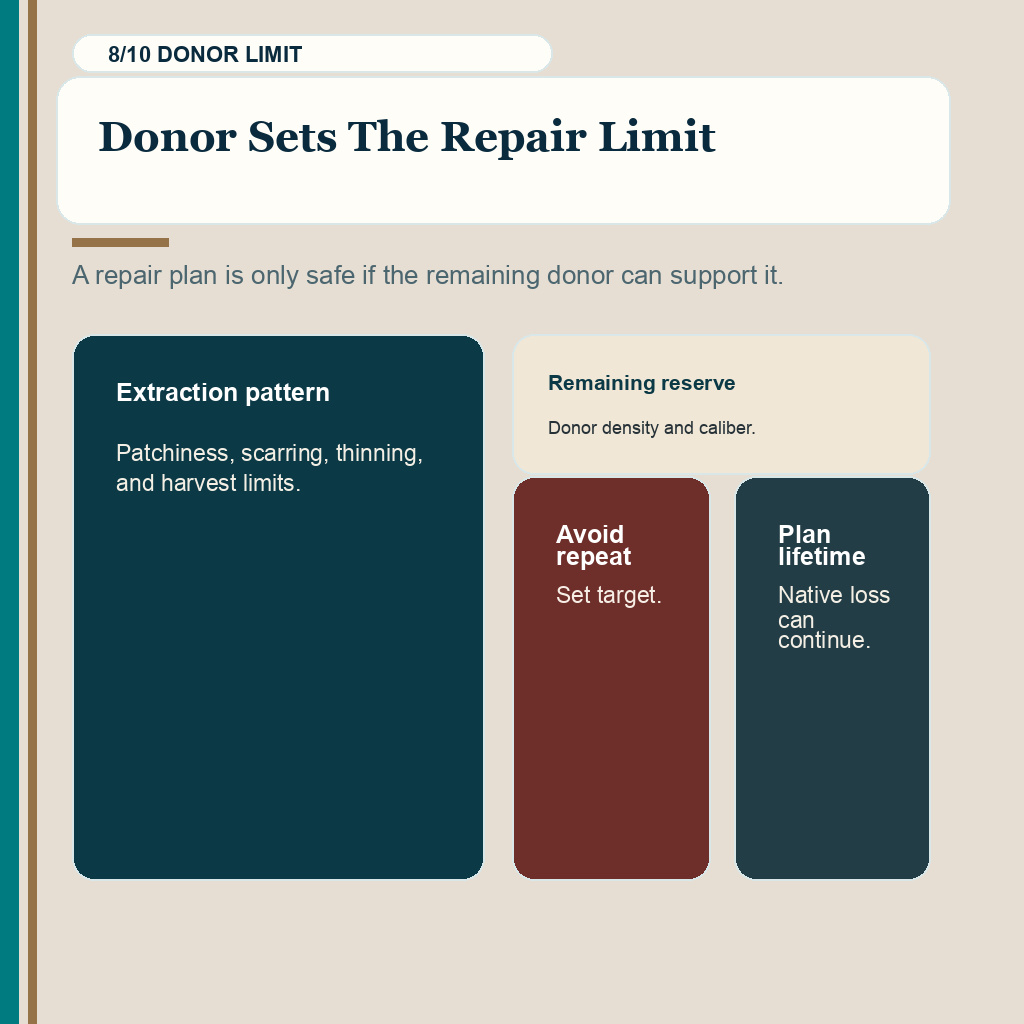 Poor hair transplant result review slide 8 of 10, donor sets the repair limit
