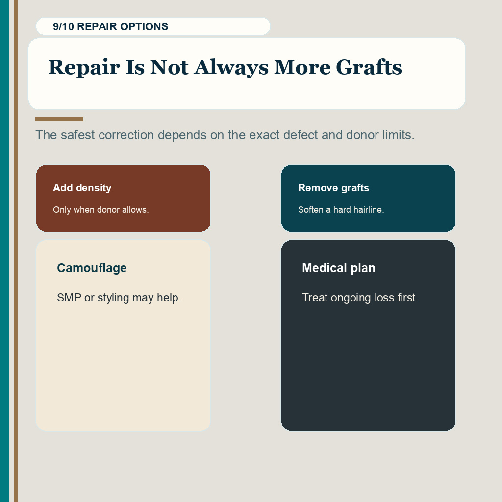 Poor hair transplant result review slide 9 of 10, repair is not always more grafts