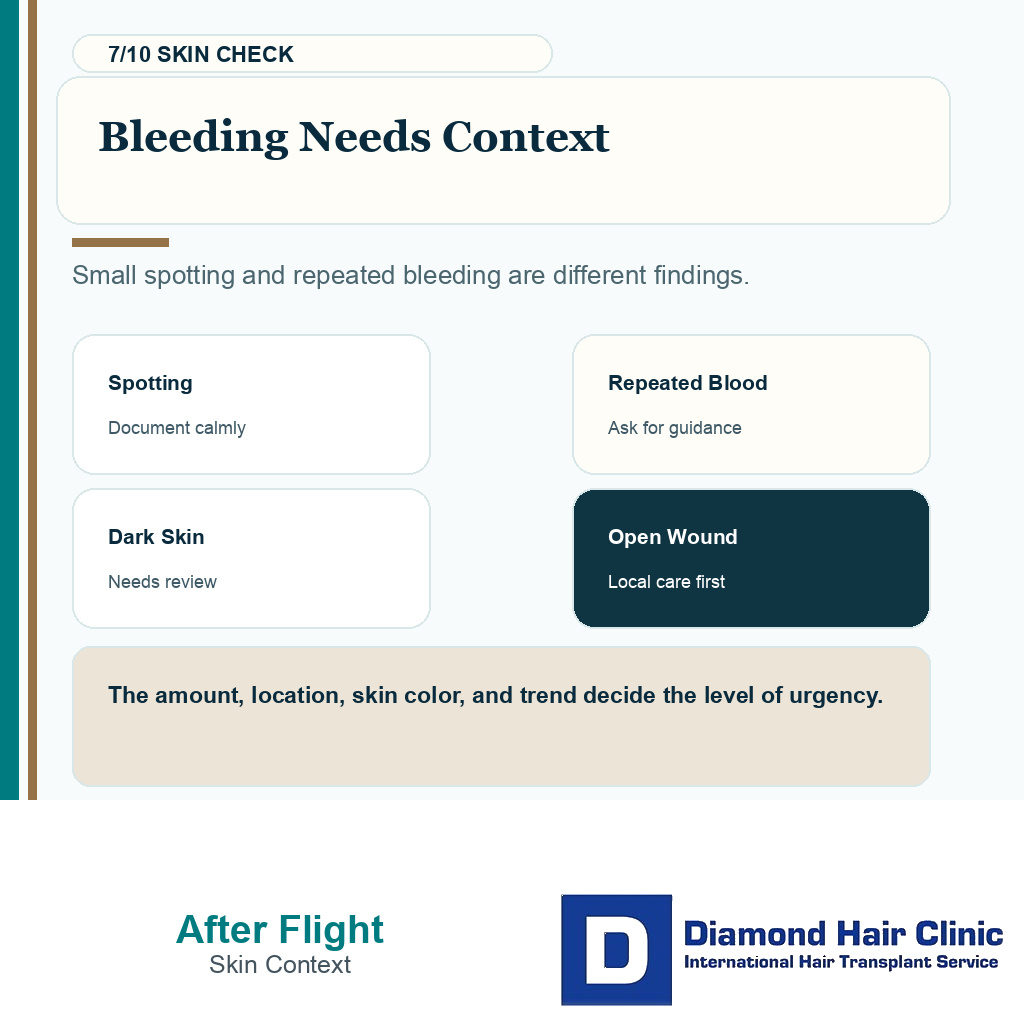 After flight recovery carousel slide 7 explaining bleeding and skin color context