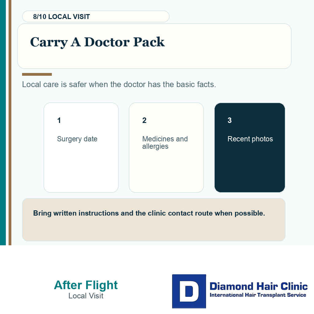 After flight recovery carousel slide 8 explaining local doctor information pack