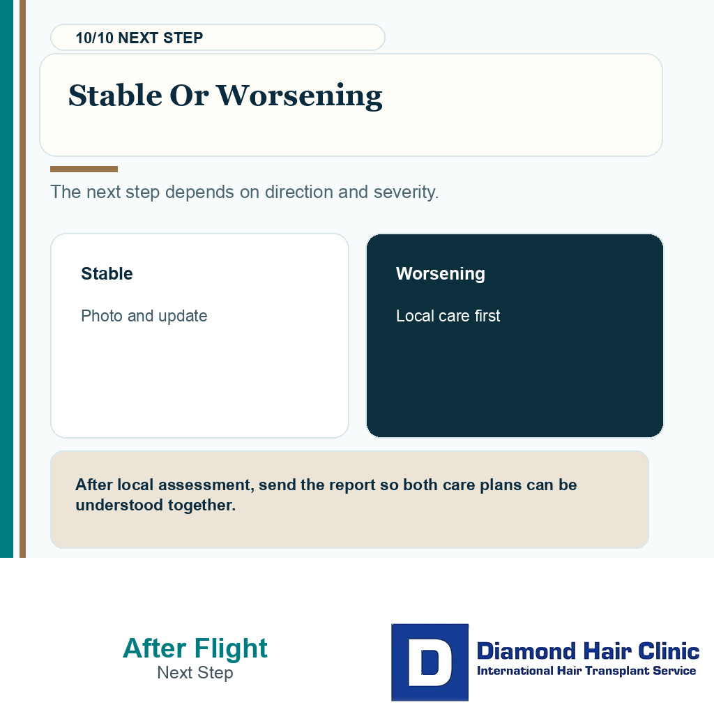 After flight recovery carousel slide 10 explaining stable versus worsening symptoms