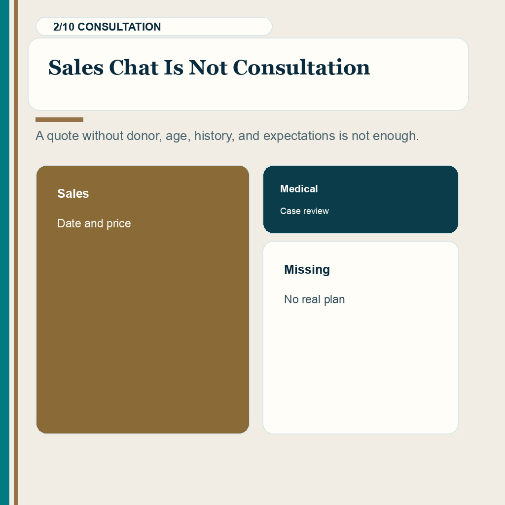 Slide 2 of 10 explaining why a sales chat is not a medical consultation