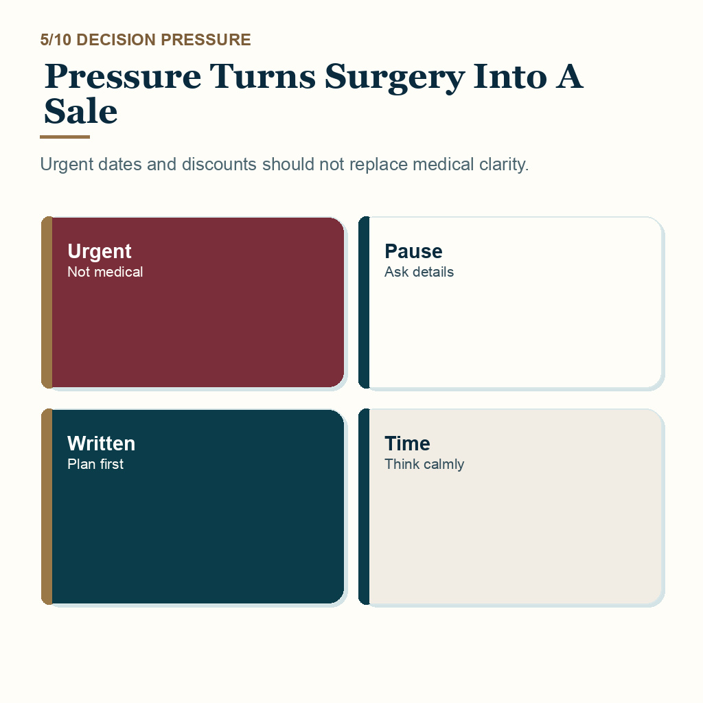 Slide 5 of 10 explaining why urgent booking pressure is a clinic red flag