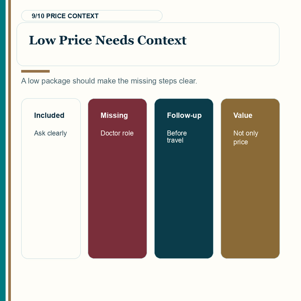Slide 9 of 10 explaining why very low package prices need context before booking
