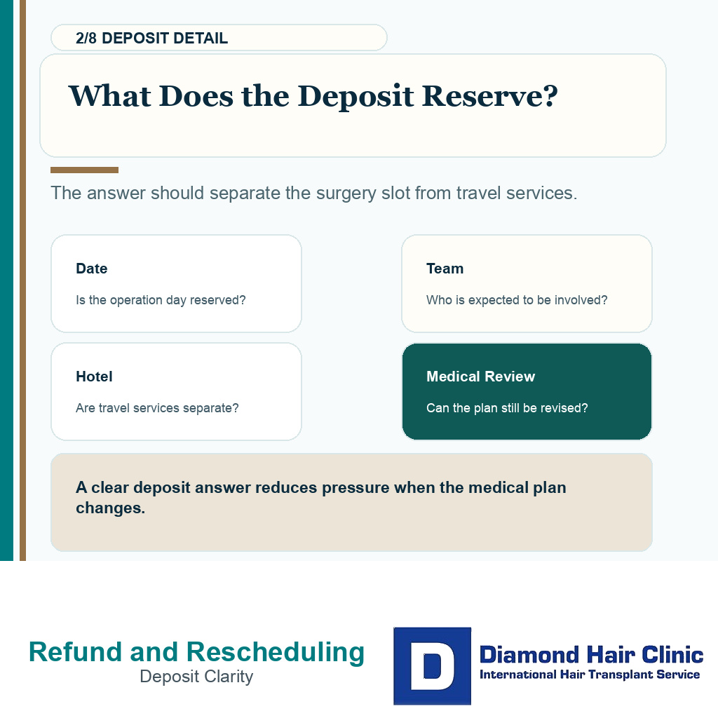 Hair transplant deposit terms showing what the payment reserves