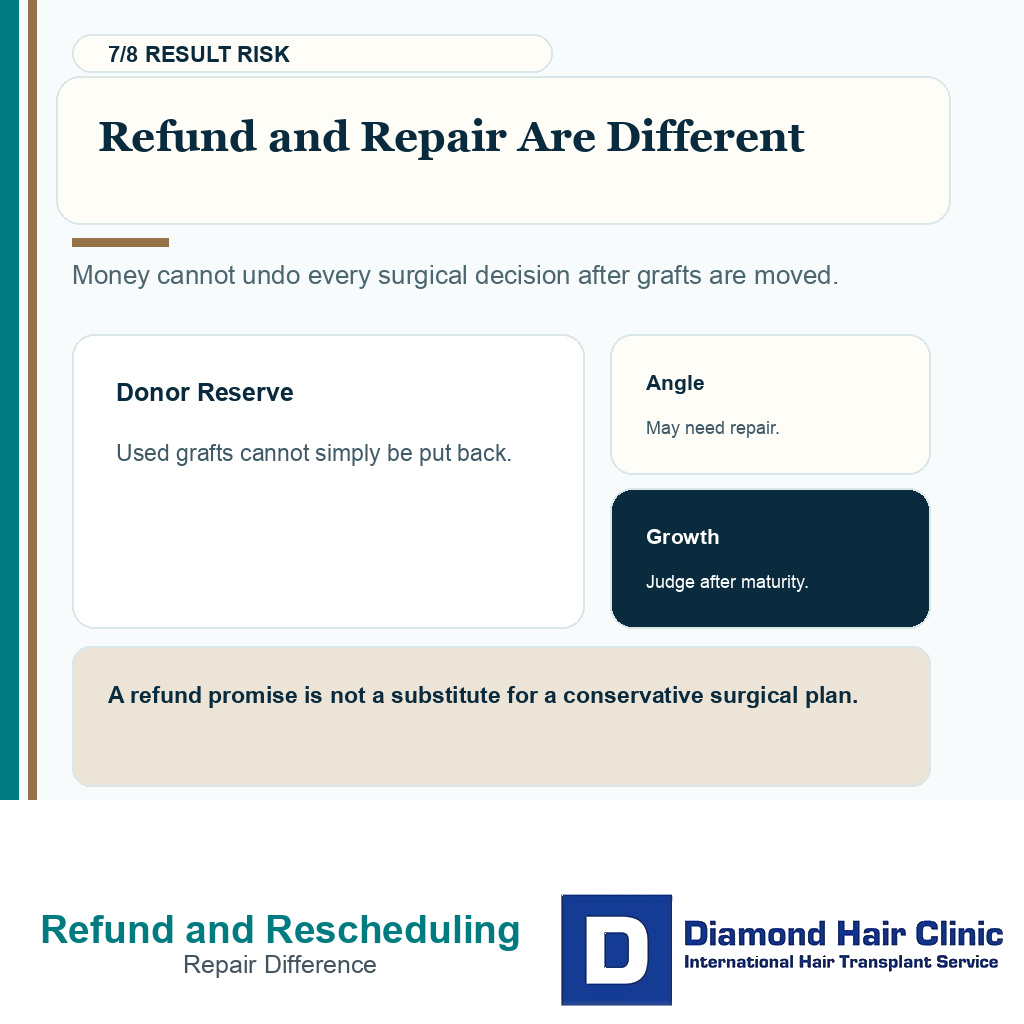 Refund questions and repair questions are separate decisions after hair transplant planning