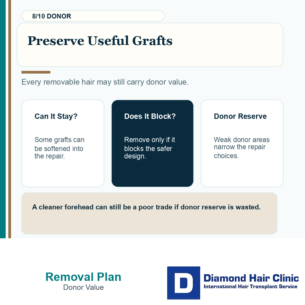 Removing transplanted hair carousel slide 8 explaining preserve useful grafts