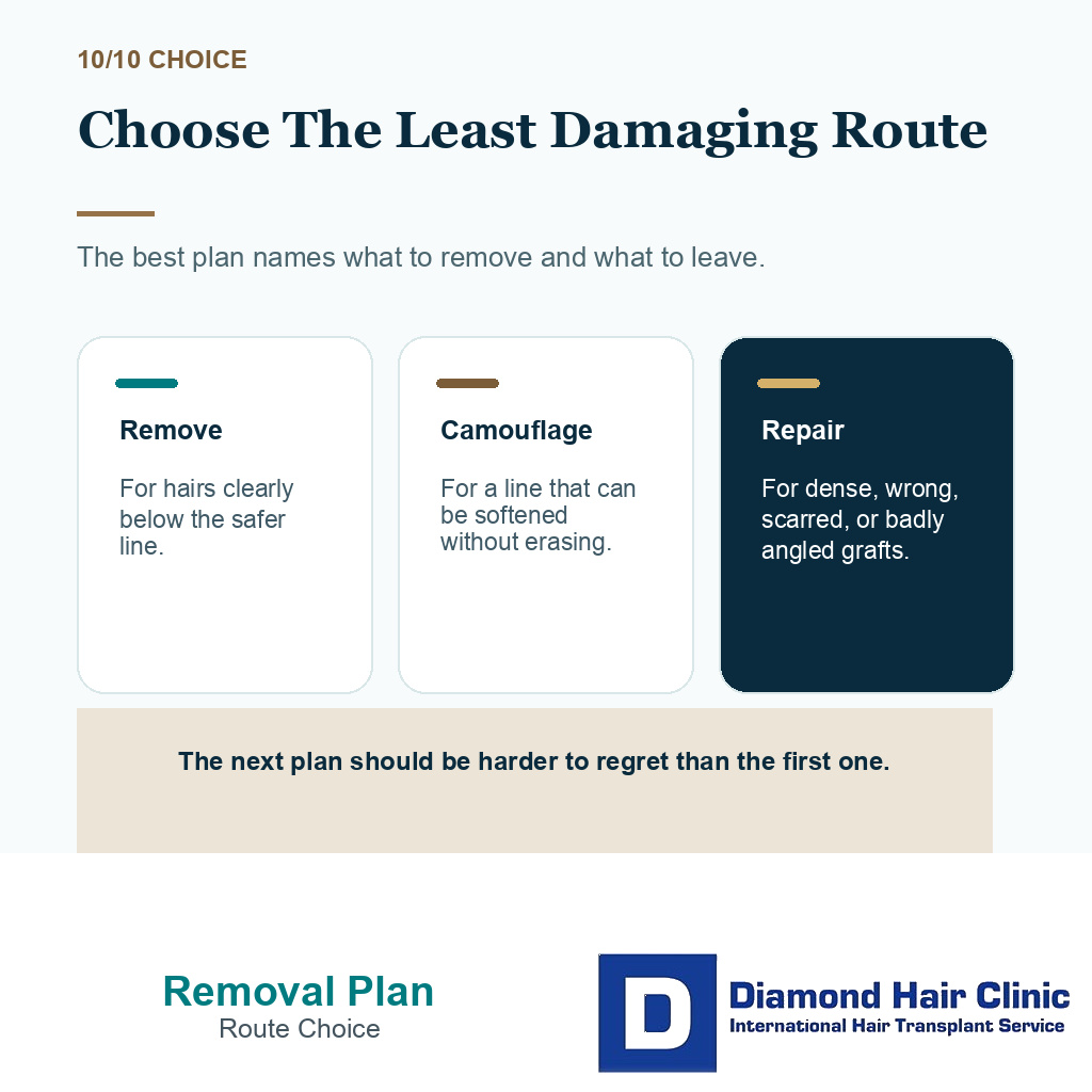 Removing transplanted hair carousel slide 10 explaining choose the least damaging route